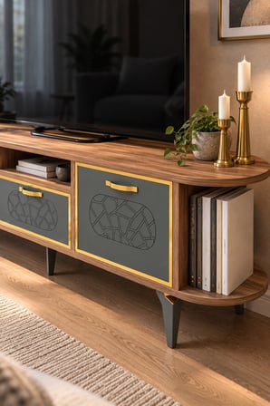 SuloraHome Kahverengi Gold Detaylı 160 cm TV Ünitesi