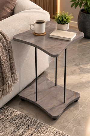 SuloraHome Yan Sehpa - Tekerlekli Metal Ayaklı Servis Sehpası
