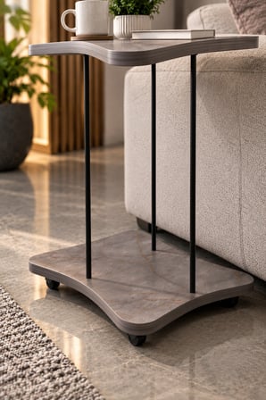 SuloraHome Yan Sehpa - Tekerlekli Metal Ayaklı Servis Sehpası