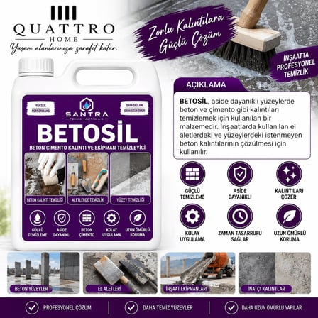 Betosil Beton ve Çimento Kalıntı Temizleyici 5 KG– İnşaat Sonrası Güçlü Yüzey ve Ekipman Temizleme Solüsyonu
