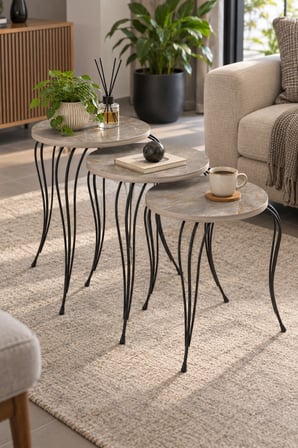 SuloraHome Gri 3'lü Zigon Sehpa Takımı