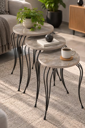 SuloraHome Gri 3'lü Zigon Sehpa Takımı
