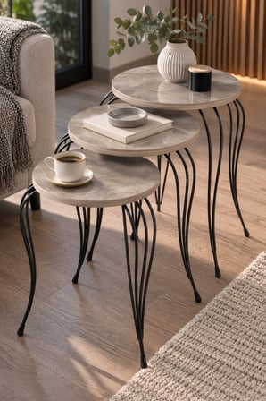 SuloraHome Gri 3'lü Zigon Sehpa Takımı