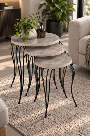 SuloraHome Gri 3'lü Zigon Sehpa Takımı