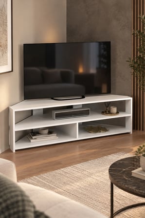 SuloraHome Beyaz Köşe TV Ünitesi 140 cm