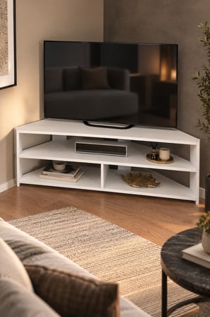 SuloraHome Beyaz Köşe TV Ünitesi 140 cm