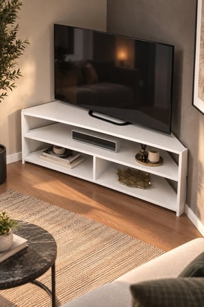 SuloraHome Beyaz Köşe TV Ünitesi 140 cm