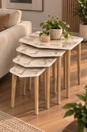 SuloraHome Ekru 4'lü Zigon Sehpa Seti