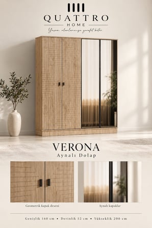Verona 4 Kapaklı Aynalı Dolap