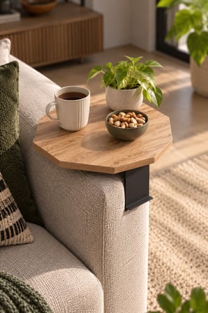 SuloraHome Ayarlanabilir Sekizgen Yan Sehpa Ceviz Desenli