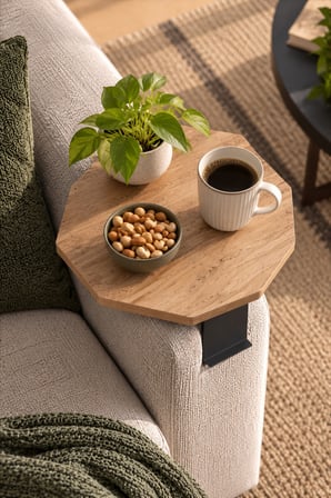 SuloraHome Ayarlanabilir Sekizgen Yan Sehpa Ceviz Desenli