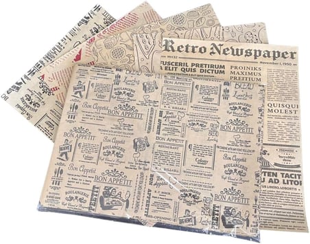Gizpak 100 Adet Kendinden Desenli Yağlı Kağıt | 100 Adet Vintage Gazete Desen Sunum Kağıdı