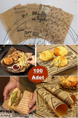 Gizpak 100 Adet Kendinden Desenli Yağlı Kağıt | 100 Adet Vintage Gazete Desen Sunum Kağıdı