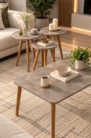 SuloraHome 4'lü Sehpa Seti - Ahşap Ayaklı İskandinav Tarzı