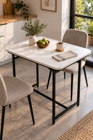 SuloraHome Beyaz Suntalam Mutfak Masası Metal Ayaklı 72x52 cm