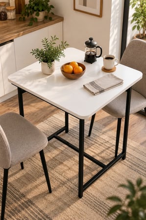 SuloraHome Beyaz Suntalam Mutfak Masası Metal Ayaklı 72x52 cm