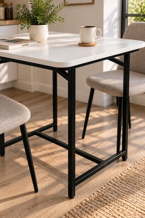 SuloraHome Beyaz Suntalam Mutfak Masası Metal Ayaklı 72x52 cm