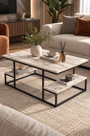 SuloraHome Ekru Raflı Orta Sehpa