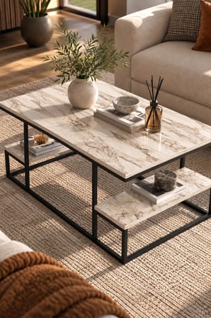 SuloraHome Ekru Raflı Orta Sehpa