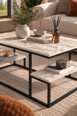 SuloraHome Ekru Raflı Orta Sehpa
