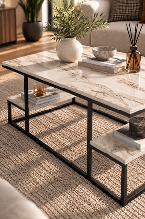 SuloraHome Ekru Raflı Orta Sehpa