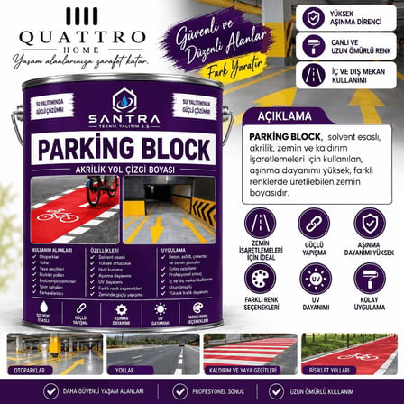 Parking Block Akrilik Yol Çizgi Boyası 5 KG– Solvent Bazlı, Aşınmaya Dayanıklı Otopark, Yol ve Zemin İşaretleme Boyası