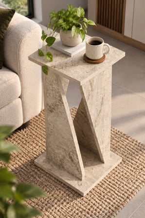 SuloraHome Modern Mermer Desenli Yan Sehpa 30x30x60 cm