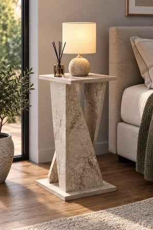 SuloraHome Modern Mermer Desenli Yan Sehpa 30x30x60 cm