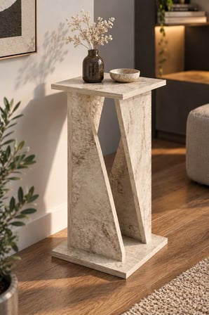 SuloraHome Modern Mermer Desenli Yan Sehpa 30x30x60 cm