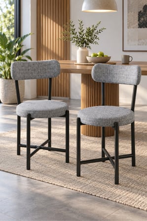 SuloraHome 2'li Gri Keten Kumaş Sandalye Seti Modern Mutfak ve Kafe Sandalyesi