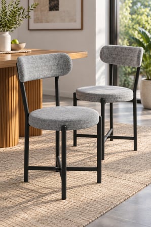SuloraHome 2'li Gri Keten Kumaş Sandalye Seti Modern Mutfak ve Kafe Sandalyesi
