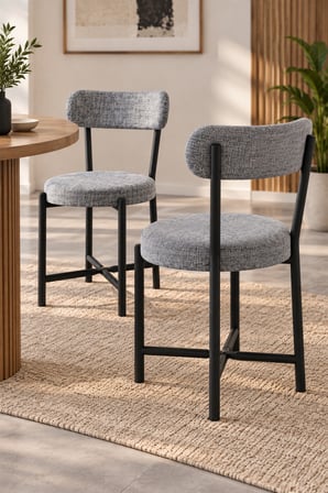 SuloraHome 2'li Gri Keten Kumaş Sandalye Seti Modern Mutfak ve Kafe Sandalyesi