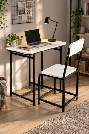 SuloraHome Minör Çalışma Masası ve Sandalye Seti Beyaz