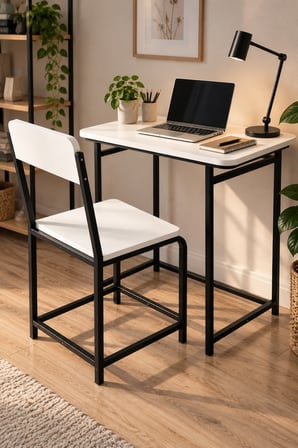 SuloraHome Minör Çalışma Masası ve Sandalye Seti Beyaz