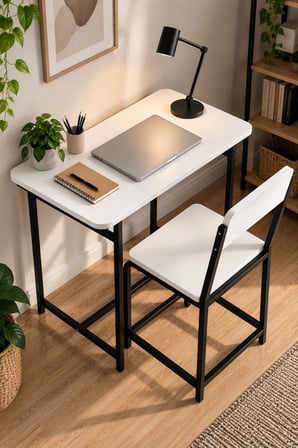 SuloraHome Minör Çalışma Masası ve Sandalye Seti Beyaz