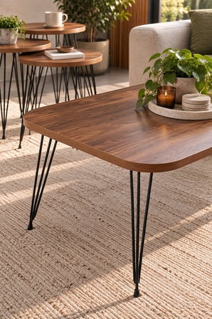 SuloraHome Ceviz Desenli 4'lü Sehpa Seti Metal Ayaklı