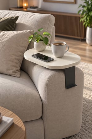 SuloraHome Ayarlanabilir C Sehpa Krem Bej Oval Koltuk Yan Sehpa
