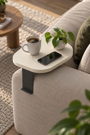SuloraHome Ayarlanabilir C Sehpa Krem Bej Oval Koltuk Yan Sehpa