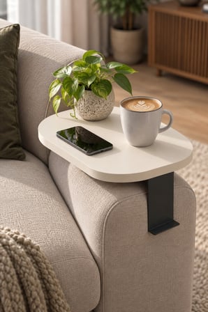 SuloraHome Ayarlanabilir C Sehpa Krem Bej Oval Koltuk Yan Sehpa