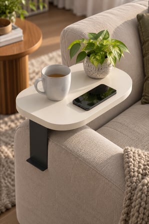 SuloraHome Ayarlanabilir C Sehpa Krem Bej Oval Koltuk Yan Sehpa