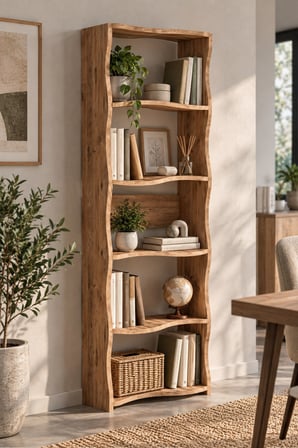 SuloraHome 5 Raflı Modern Dalgalı Tasarım Kitaplık ve Dekoratif Raf Ünitesi