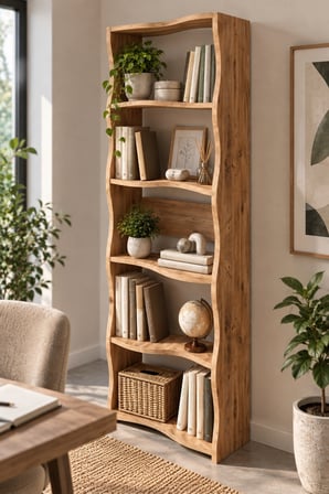SuloraHome 5 Raflı Modern Dalgalı Tasarım Kitaplık ve Dekoratif Raf Ünitesi
