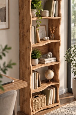 SuloraHome 5 Raflı Modern Dalgalı Tasarım Kitaplık ve Dekoratif Raf Ünitesi