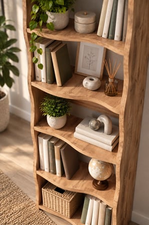 SuloraHome 5 Raflı Modern Dalgalı Tasarım Kitaplık ve Dekoratif Raf Ünitesi