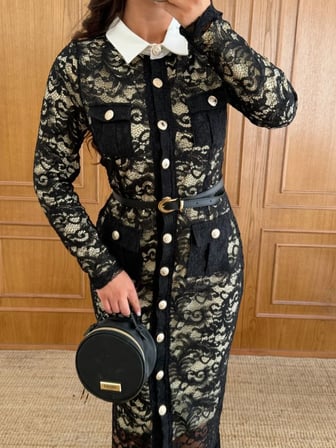 Dantel Gömlek Elbise - Kemerli Viral Model