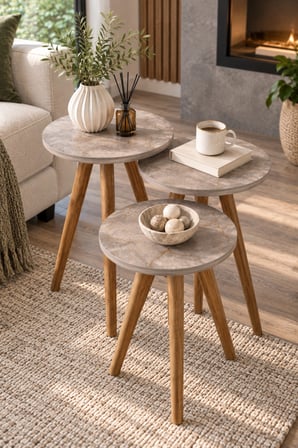 SuloraHome Torna Ayaklı 3'lü Zigon Sehpa Seti Çok Renkli