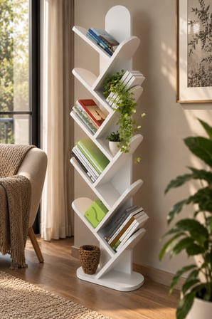 SuloraHome 10 Raflı Beyaz Ağaç Kitaplık