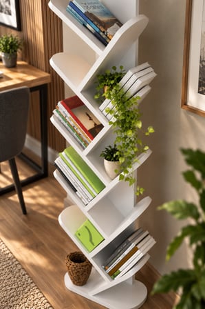 SuloraHome 10 Raflı Beyaz Ağaç Kitaplık