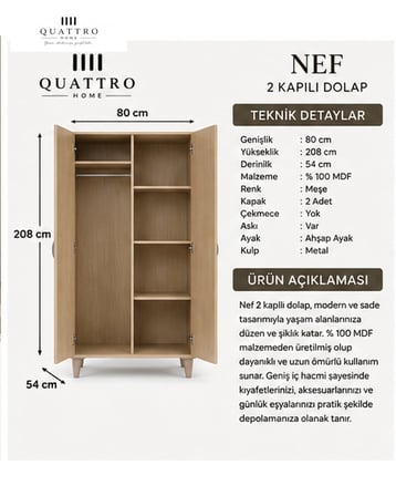 NEF 2 KAPAKLI DOLAP