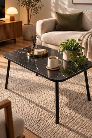 SuloraHome Ceviz Desenli Metal Ayaklı Çekmeceli Orta Sehpa